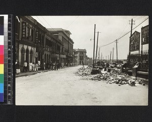Streetscene with damage caused by rioting, Wuhan, China, ca. 1925