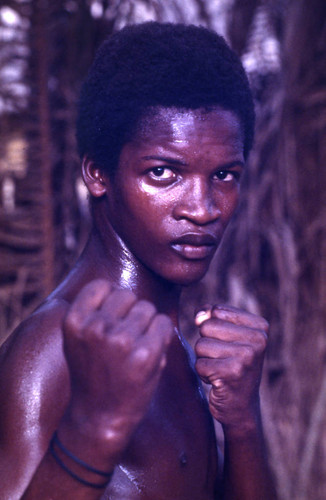 Boxer close-up portrait, San Basilio de Palenque, 1976