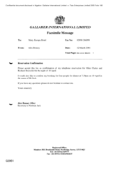 Gallaher International Limited[Memo from Alex Bonsey to Mary Europa Hotel regarding Reserve confirmation]