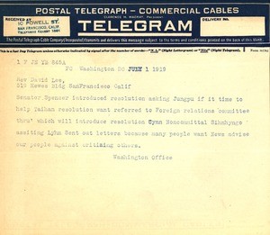 Telegrams to the Korean National Association Central Headquarters (San Francisco) July-August 1919