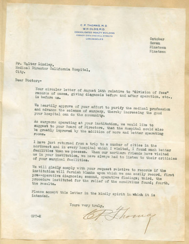 Letter from C. P. Thomas to Walter Lindley