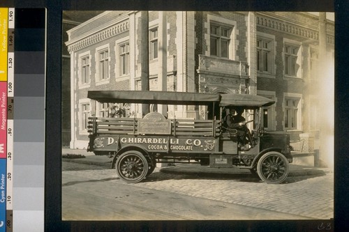 [D. Ghirardelli Company truck outside factory.]