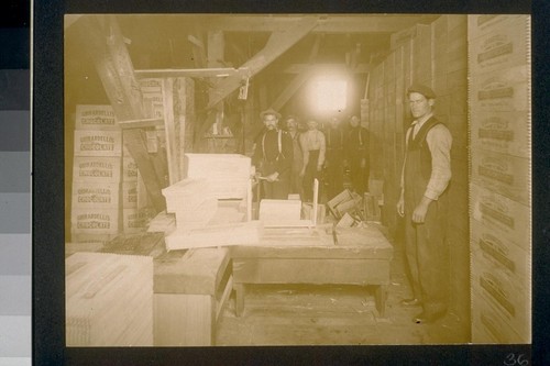 [Factory workers in packaging area.]