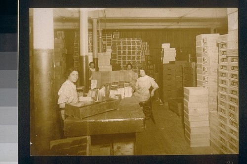 [Factory workers in packaging area.]