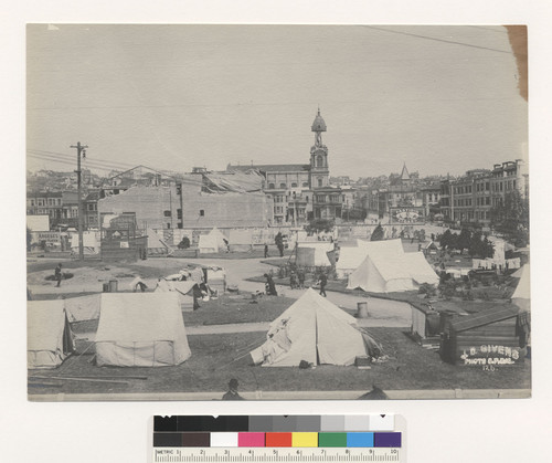 [Refugee camp at Hamilton Square. St. Dominic's church in distance, center. No. 126.]