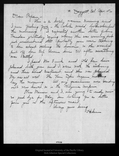 Letter from Helen [Muir] to [John Muir], 1908 Apr 15