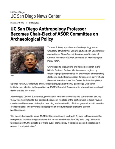 UC San Diego Anthropology Professor Becomes Chair-Elect of ASOR Committee on Archaeological Policy