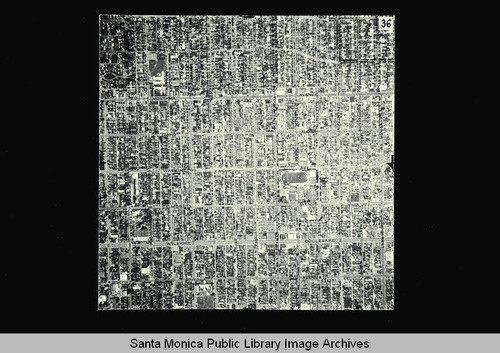 Aerial map of Santa Monica City flown by Pacific Air Industries on April 1, 1950 with section boundaries: Lincoln Blvd., Alta Avenue, Nineteenth Street and Arizona Avenue
