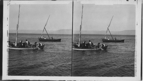 Fishermen on Sea of Galilee and Distant Hills of the Gadarenes, Palestine