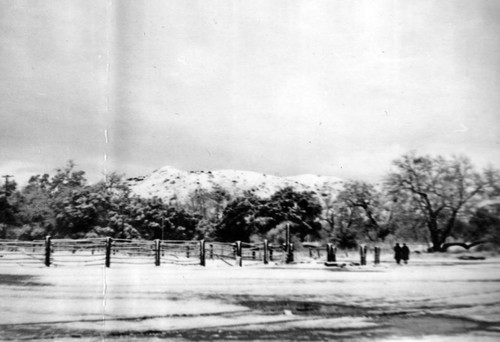 Irvine Park during the snowfall of January 1949