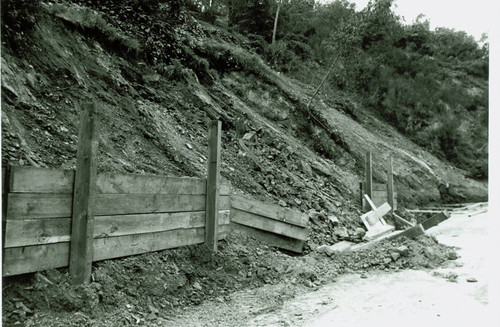 View of the hillside failure and reconstruction of the walking path at Hollywood Bowl