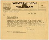 Telegram from Julia Morgan to William Randolph Hearst, May 5, 1924