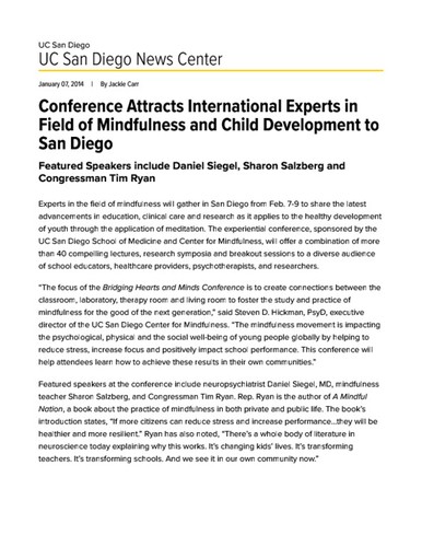 Conference Attracts International Experts in Field of Mindfulness and Child Development to San Diego