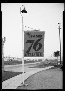 Billboards and "76 with Tetraethyl" banner, Southern California, 1934