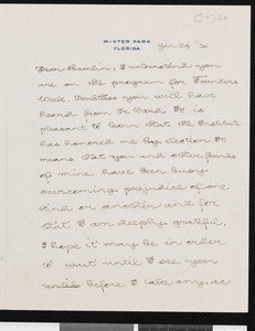 Irving Bacheller, letter, 1920-01-24, to Hamlin Garland