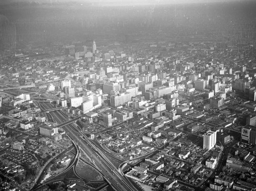 110 Harbor Freeway and Downtown Los Angeles, looking northeast