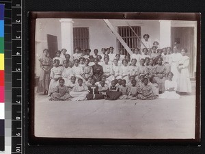 Large group portrait of female students, Ghana, ca. 1910