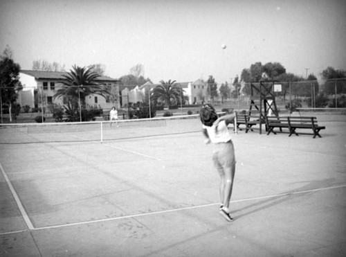 Playing tennis in Griffith Park