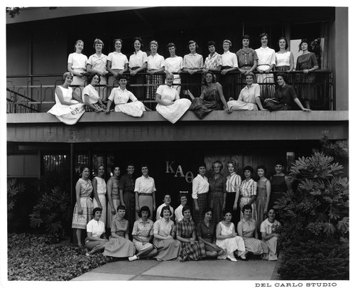 San Jose State College Kappa Alpha Theta Members in Front of the Sorority House