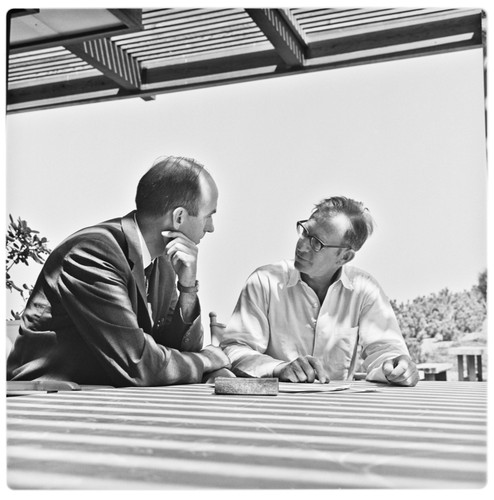 W. H. Powers and Walter H. Munk conferring on "Waves Across the Pacific" project