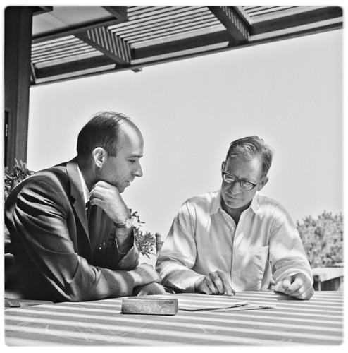 W. H. Powers and Walter H. Munk conferring on "Waves Across the Pacific" project