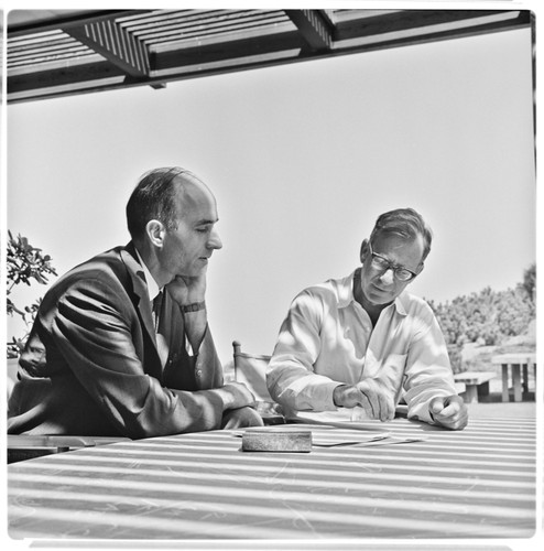 W. H. Powers and Walter H. Munk conferring on "Waves Across the Pacific" project