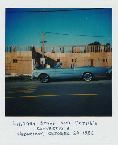 San Juan Capistrano Library staff and Dottie's convertible, 1982