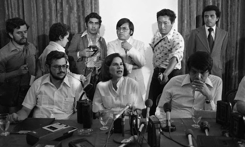 Junta members, Junta of National Reconstruction press conference, Nicaragua, 1979
