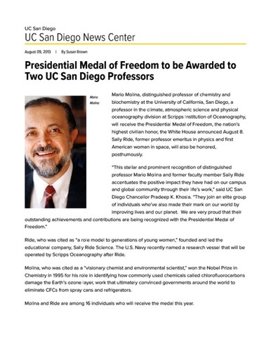 Presidential Medal of Freedom to be Awarded to Two UC San Diego Professors