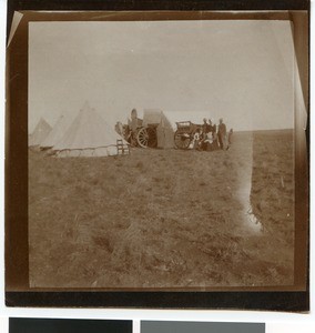 Boer family in front of tents outside the camp near Mafikeng, South Africa, ca.1901-1903