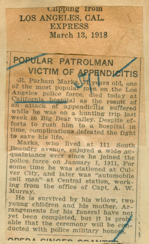 Popular patrolman victim of appendicitis
