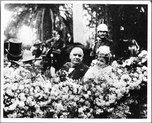 President William McKinley and his wife in a parade at the Los Angeles Fiesta, May 10, 1901