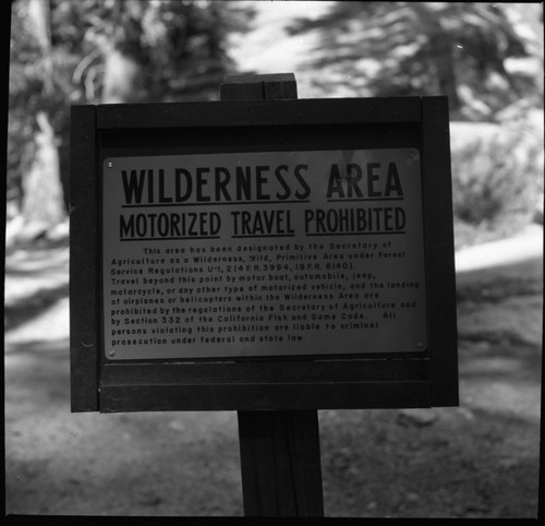 Signs, Wilderness area signs to stop motorized vehicles. Misc. Resource Management Concerns