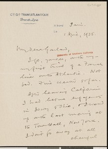 Samuel Kerkham Ratcliffe, letter, 1935-04-01, to Hamlin Garland