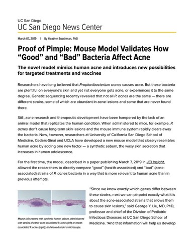 Proof of Pimple: Mouse Model Validates How “Good” and “Bad” Bacteria Affect Acne