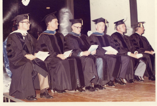Seated in Robes: Unknown, Dr. Carl Mitchell, Dr. Howard White, Dr. Jerry Hudson, Unknown, Unknown