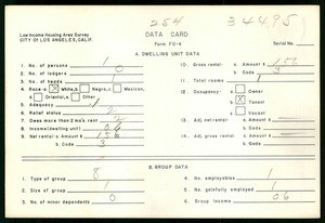 WPA Low income housing area survey data card 254, serial 34495