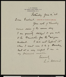 Leland Ossian Howard, letter, 1928-06-09, to Hamlin Garland