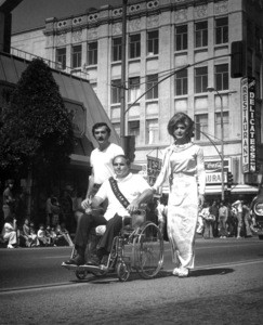 Man in a wheelchair at the Los Angeles gay pride parade
