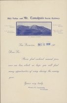 Note sent with annual pass for the Mill Valley and Mt. Tamalpais Scenic Railway