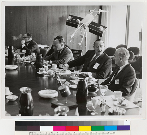 Governor Edmund G. Brown in board room at TRW Space Technology Laboratories in Redondo Beach, California