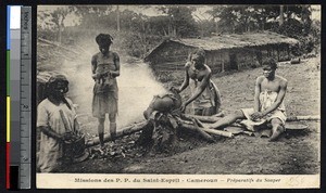 Four women preparing a meal, Cameroon, ca.1920-1940