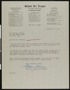 James Parton Haney, letter, 1921-12-12, to Hamlin Garland