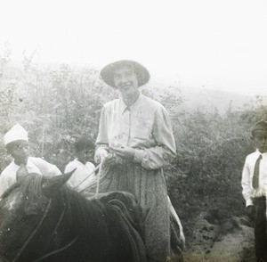 Female missionary on horseback, Peruvian Inland Mission, Peru, ca. 1947