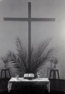 Inside of the Mongu church : cross and Bible