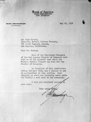 Walter Braunschweiger letter to Hugh Harlan