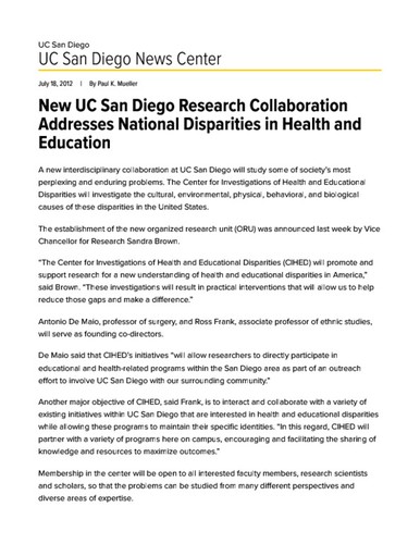 New UC San Diego Research Collaboration Addresses National Disparities in Health and Education