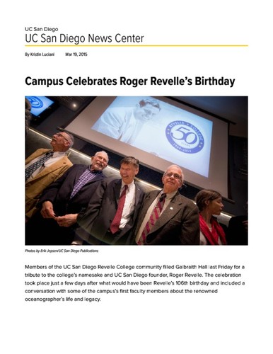 Campus Celebrates Roger Revelle’s Birthday