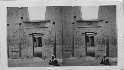 Rear view of the main Entrance to Temple of Horus at Edfou, Looking N. Egypt