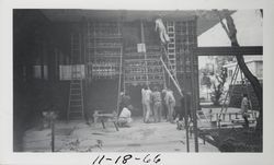 Construction of wooden window screens of the Sonoma County Public Library, Santa Rosa, November 18, 1966